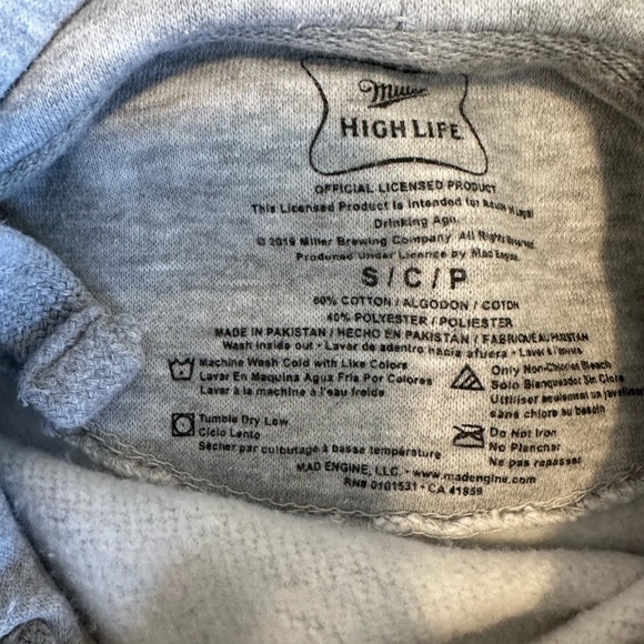 NWOT Miller High Life Graphic logo Grey Hoodie. Small Drawstring Kangaroo Pocket - Picture 6 of 12